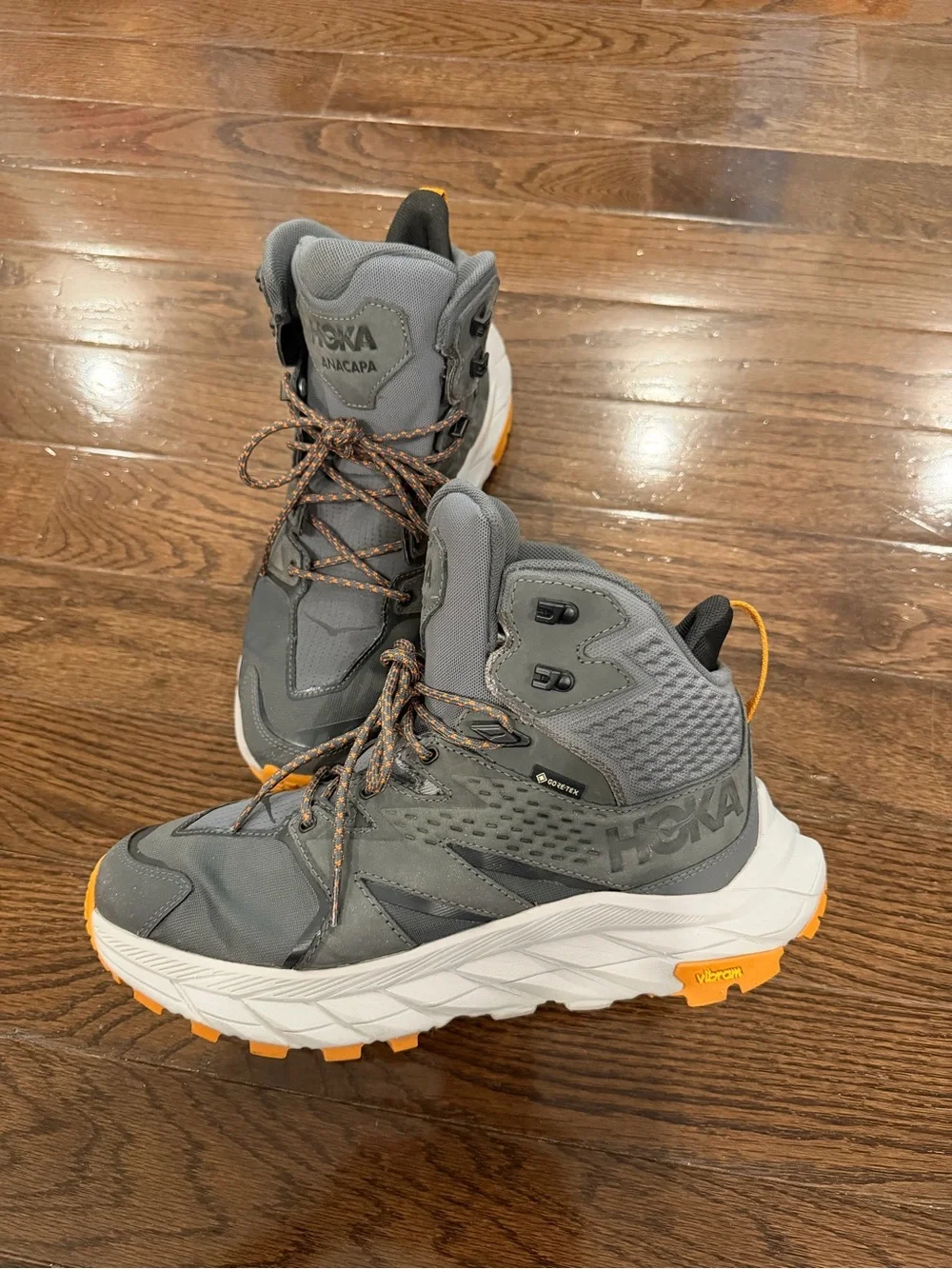 Hoka Anacapa Gray and Orange Trail Boots